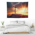 thumbnail image 3 of GOSMITH  Jesus Christ Cross Sunrise Tapestry Sunset Sepulcher Lord Pray Easter Crucifixion Religious Belief Wall Hangings Decor Large Tapestry for Bedroom Living Room Dorm College Church Man Cave, 3 of 7
