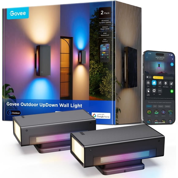 Lámpara de pared exterior Govee UpDown 1200 LM RGBICWW Smart, paquete de 2