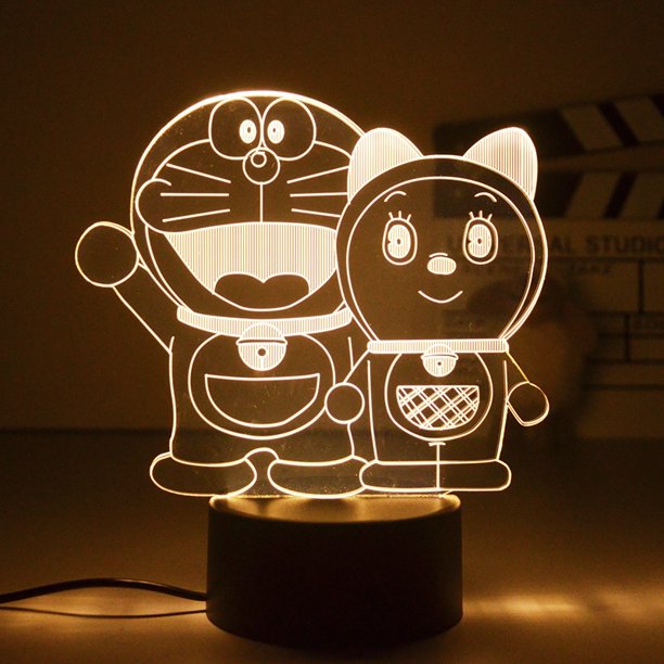 Flip Doraemon Luz Nocturna Figura Anime Doraon 3d Lámpara Cómics Iluminación Remota LED Carga USB Decoración Del Hogar Regalo De Cumpleaños