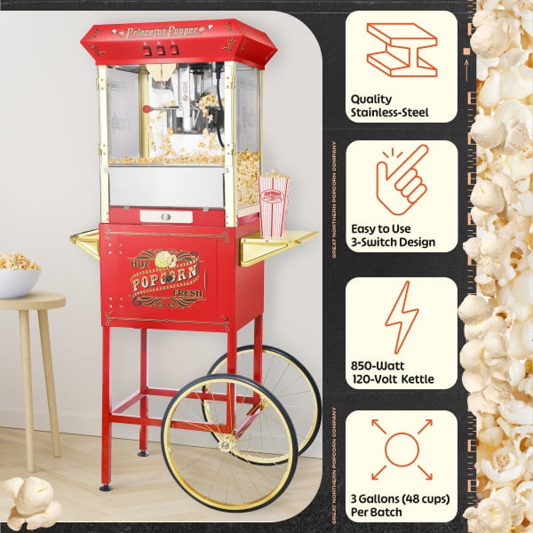 Great Northern Popcorn 8oz Princeton Popcorn Machine with Cart, Red