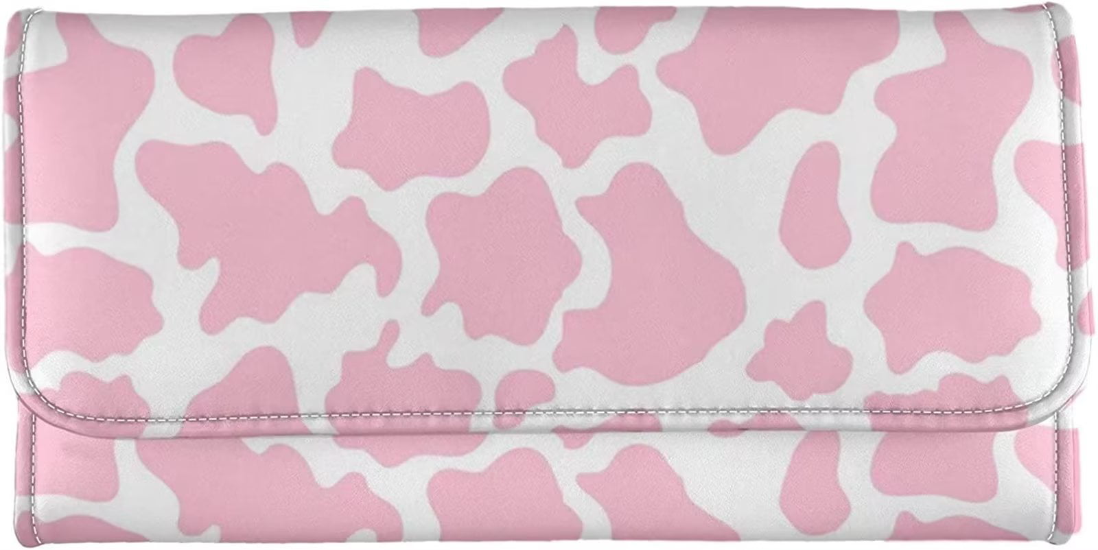 Fkelyi Pink Cow Print Zipper Wallets for Women and Girls,Credit Cards Phone Purse Pouch,Debit Cards Card Holder Organizer Wallet for Travel and Office