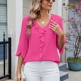 thumbnail image 4 of SWSMCLT Women's V Neck Top Ruffle Blouse Fall Fashion Chiffon Blouse Top Summer Casual 3/4 Sleeve Rose XX-Large, 4 of 5