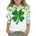 thumbnail image 2 of Annhoo Unisex St Patrick's Day Tops Crewneck Block Color Shamrock Print 3/4 Sleeve Girls Boys Shirts Festival Clothes, 2 of 4