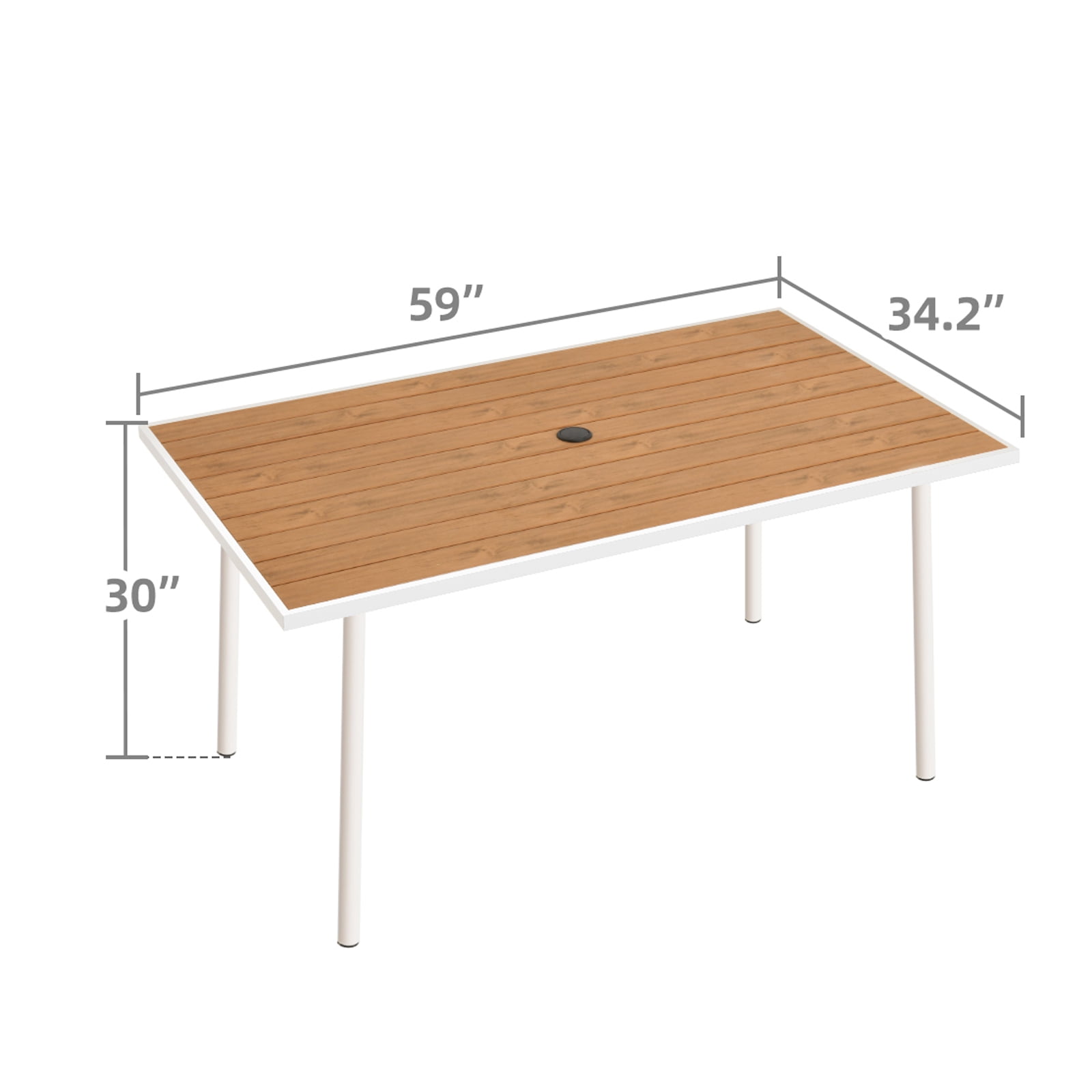 Dextrus 59in Outdoor Patio Table, Rectangle Bistro Table with Umbrella Hole,Dining Table - Beige