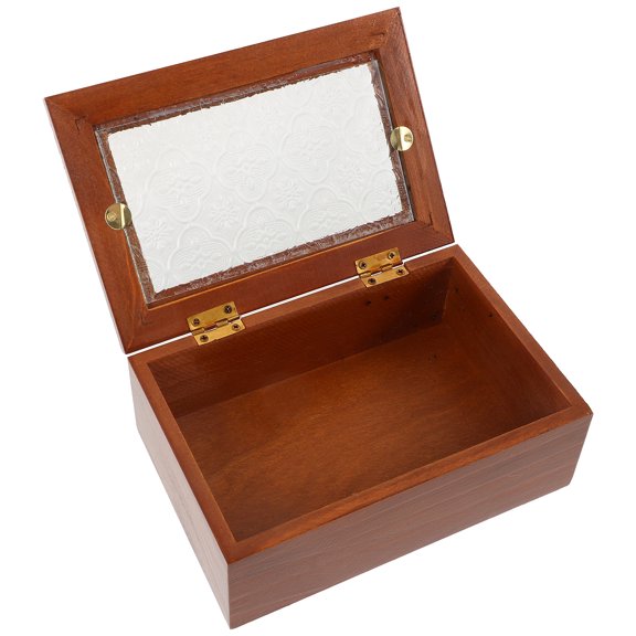 Vintage Wooden Storage Box Jewelry Container with Clear Glass Lid 1 Set