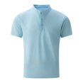 thumbnail image 2 of pstuiky camisetas para hombre, Blusa/camisa informal de cuello redondo y botones de color liso para hombre, de moda de verano camisetas de hombre xxxl, 2 of 9