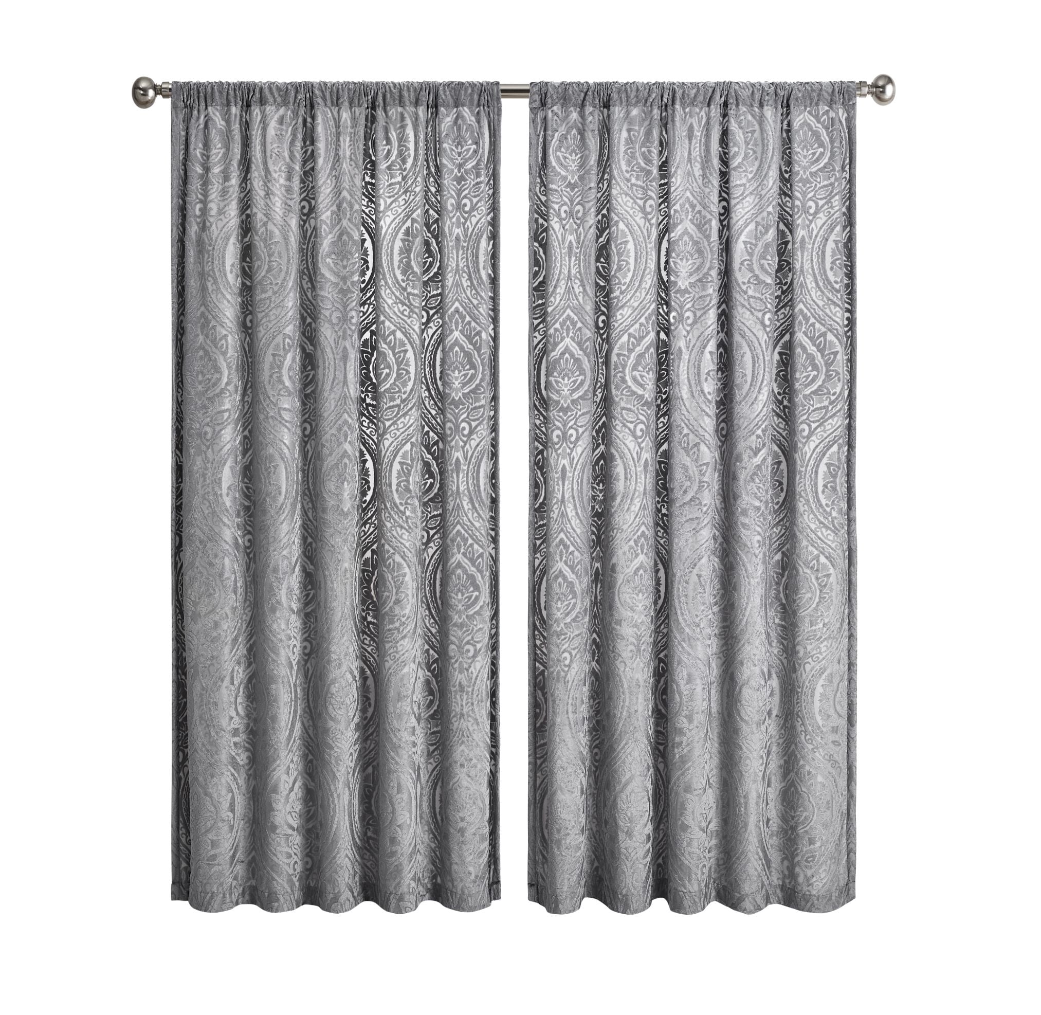 Mainstays Velvet Sheer Ogee Burnout Rod Pocket Single Curtain Panel, 54" x 84", Grey