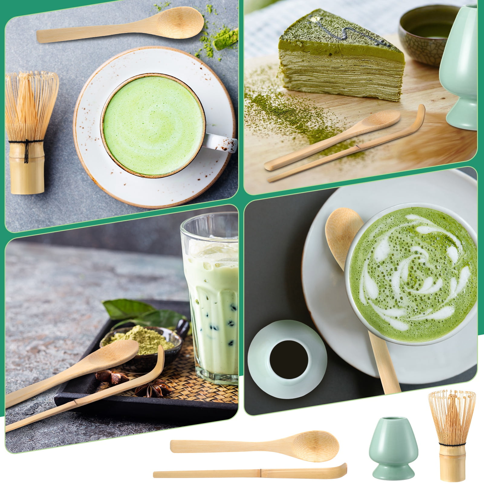 Topekada 4Pcs Matcha Whisk,Eco-Friendly Bamboo Whisk for Matcha with Ceramic Whisk Holder,Bamboo Chasen and Scoops,Sustainable Tea Tools for Beginners,Easy Clean Matcha Whisk Kit