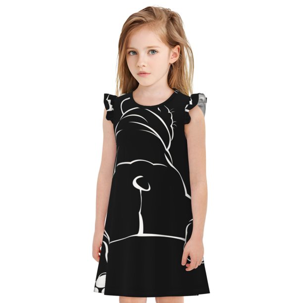 Fotbe Animal Bulldog Vestido de Dormir para Niñas de 3 a 10 Años, Mangas Cortas, Estilo Princesa, Pijama Camisón con Mangas Voladas-XX-Large