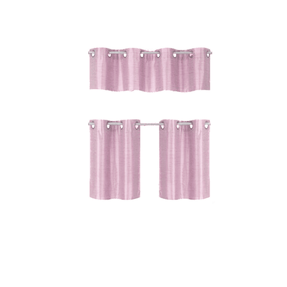Gorgeous Home Linen Kitchen Window Curtains 3 Pieces Set, Lined Blackout Tier and Valance Set, 58W x 14L (1 Panel)   28W x 24L (2 Panels) k7 Pink