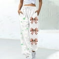 thumbnail image 2 of QATAINLAV White Women's Pants Cute Shamrock Graphic Print Joggers Sweatpants Casual Drawstring High Waisted Trousers with Pockets, 2 of 6