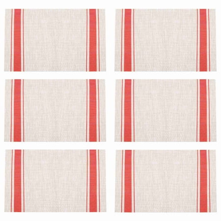 

Placemats Heat-Resistant Placemats Stain Resistant Anti-Skid Washable PVC Table Mats Woven Placemats Set of 6 (Red)