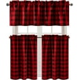 thumbnail image 2 of 3 Piece Semi Sheer Kitchen Curtains - Light Filtering Buffalo Plaid Tier and Valance Window Curtains Set, Black and Red, 52 W x 18 L (1 Panel) + 26 W x 36 L (2 Panels), 2 of 6