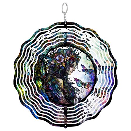 Mythical Garden Fairy 3D Wind Spinner Kinetic Hanging Garden Decor Stainless Steel Yard Art