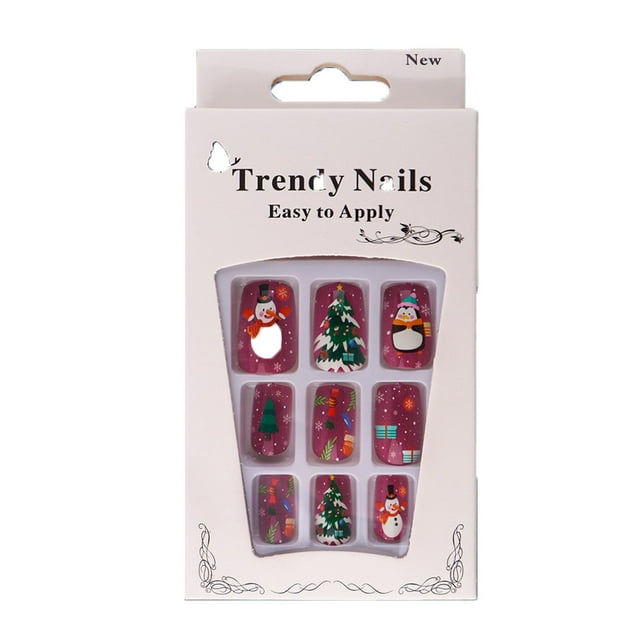 Riforla 24 Piece Christmas Wearable Snowflake Reindeer Santa False Nail Box Set(3ml) Fake Nails