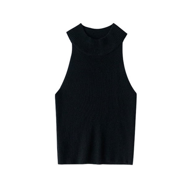 Jumpingount Chaleco Casual moda femenina sólido sin mangas Sexy chalecos transpirable alta elasticidad camiseta sin mangas ropa mujer Prendas para la parte del cuerpo Negro Jumpingount AP017527-04