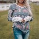 thumbnail image 2 of Jersey de manga larga con cuello en V, estampado elegante, cómodo, informal, suelto, para mujer, sudadera gris L, 2 of 6