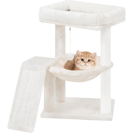 Cat Tree with Cat Scratching Post for Indoor Cats, Cat Tower with Scratching Board and Playful Toy Balls, Cat Tree Tower with Cozy Hammock,Beige