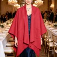 thumbnail image 6 of Lutiedan Shawl Wraps for Women, Soft Elegant Poncho Cape with Pockets, Open Front Scarf Blanket Cardigan for Fall Winter,Red, 6 of 7
