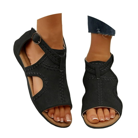 IUJSOY Womens Summer Sandals Cutout Gladiator Roman High Top Low Wedge Shoes with Back Zipper