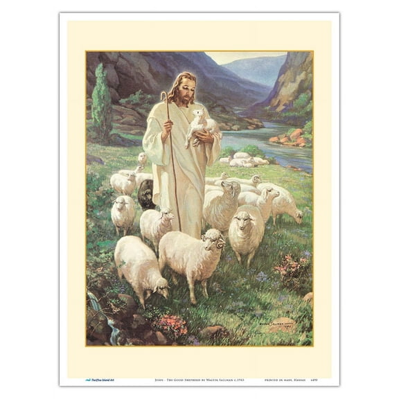 Jesus - The Good Shepherd - Vintage Religious Art by Walter Sallman - Master Art Print (Unframed) 9in x 12in