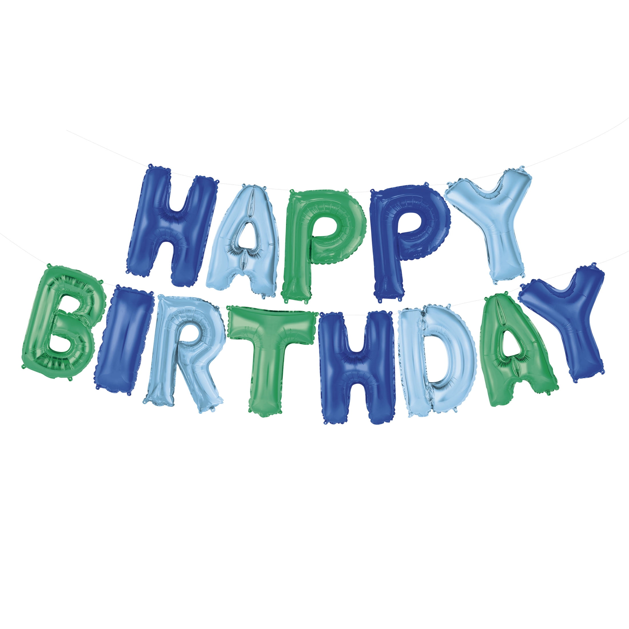 Way to Celebrate! Foil "Happy Birthday" Letter Balloon Banner Kit, Blue & Green