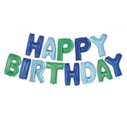 Way to Celebrate! Foil "Happy Birthday" Letter Balloon Banner Party Kit, Blue & Green