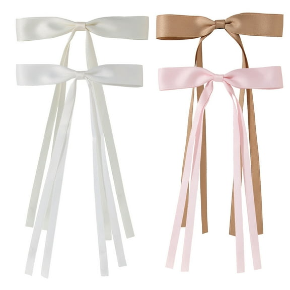 4PCS Hair Bows Hair Clip, Ribbon Hair Bows with Long Tail Cute Bow Hair Accessories Hair Barrettes for Women Girls Kids