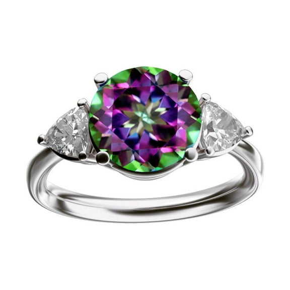 Star K� Three 3 Stone 8mm Round Rainbow Mystic Topaz Trillion Engagement Promise Comfort fit Ring