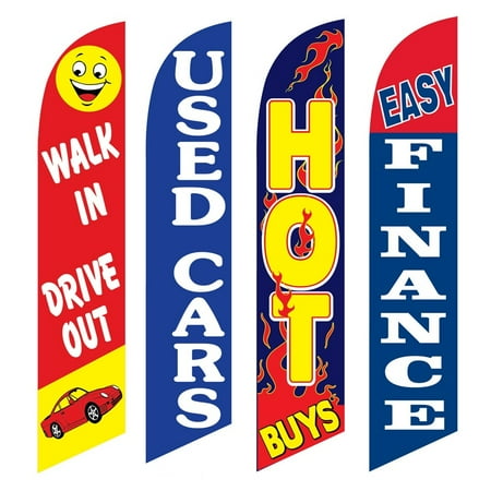 4 Advertising Swooper Flags Walk In Drive Out Used Cars Hot Buys Easy Finance