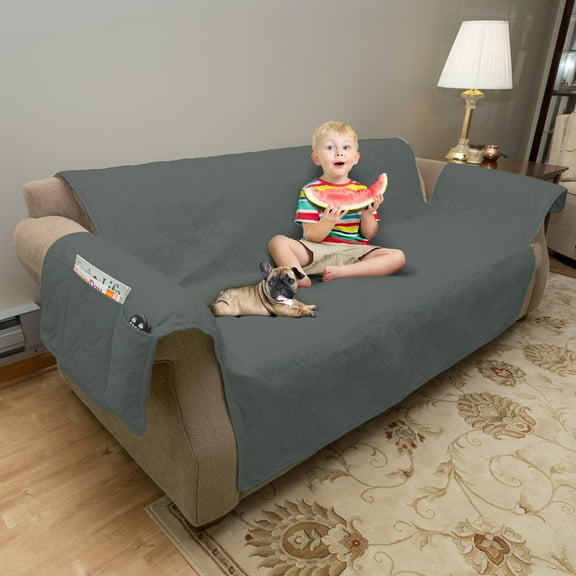 PETMAKER Waterproof Pet Protector Couch Cover with Nonslip Straps, Gray