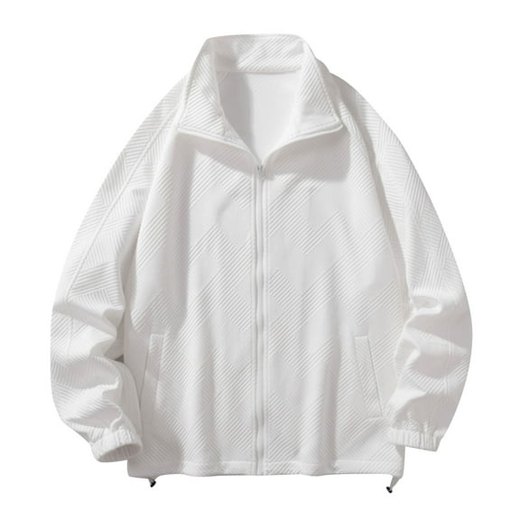 Fesfesfes Blouse Shirt for Men Casual Solid Turndown Long Sleeve Pullover Zipper Top Hoodie