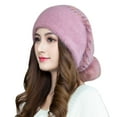 thumbnail image 2 of dianhelloya Warm hat Knitted Hat Baggy Slouchy Back Pompom Stretchy Double-layers Keep Warm Thickened Autumn Winter Women Beanie Cap for Outdoor Pink, 2 of 8