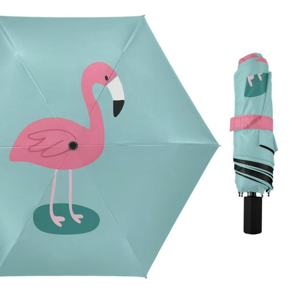 Cartoon Flamingo Compact Sun Umbrella Windproof Travel Umbrellas for Rain Strong Portable UV Protection