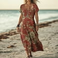 thumbnail image 2 of LOVZFMLL Summer Dresses for Women V Neck Short Sleeve Swing Flowy Maxi Dresses Loose Casual Beach Vacation Floral Boho Dresses Red L, 2 of 5