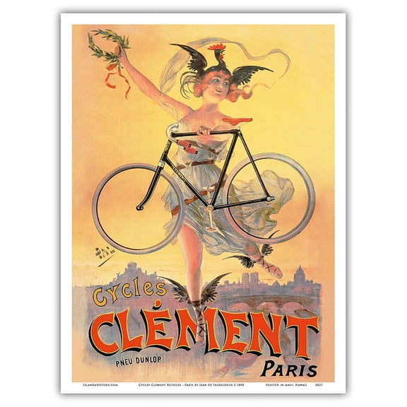 Cycles Clément Bicycles - Paris - Dunlop Tires - Vintage Advertising Poster by Jean de Paleologue c.1898 - Master Art Print (Unframed) 9in x 12in