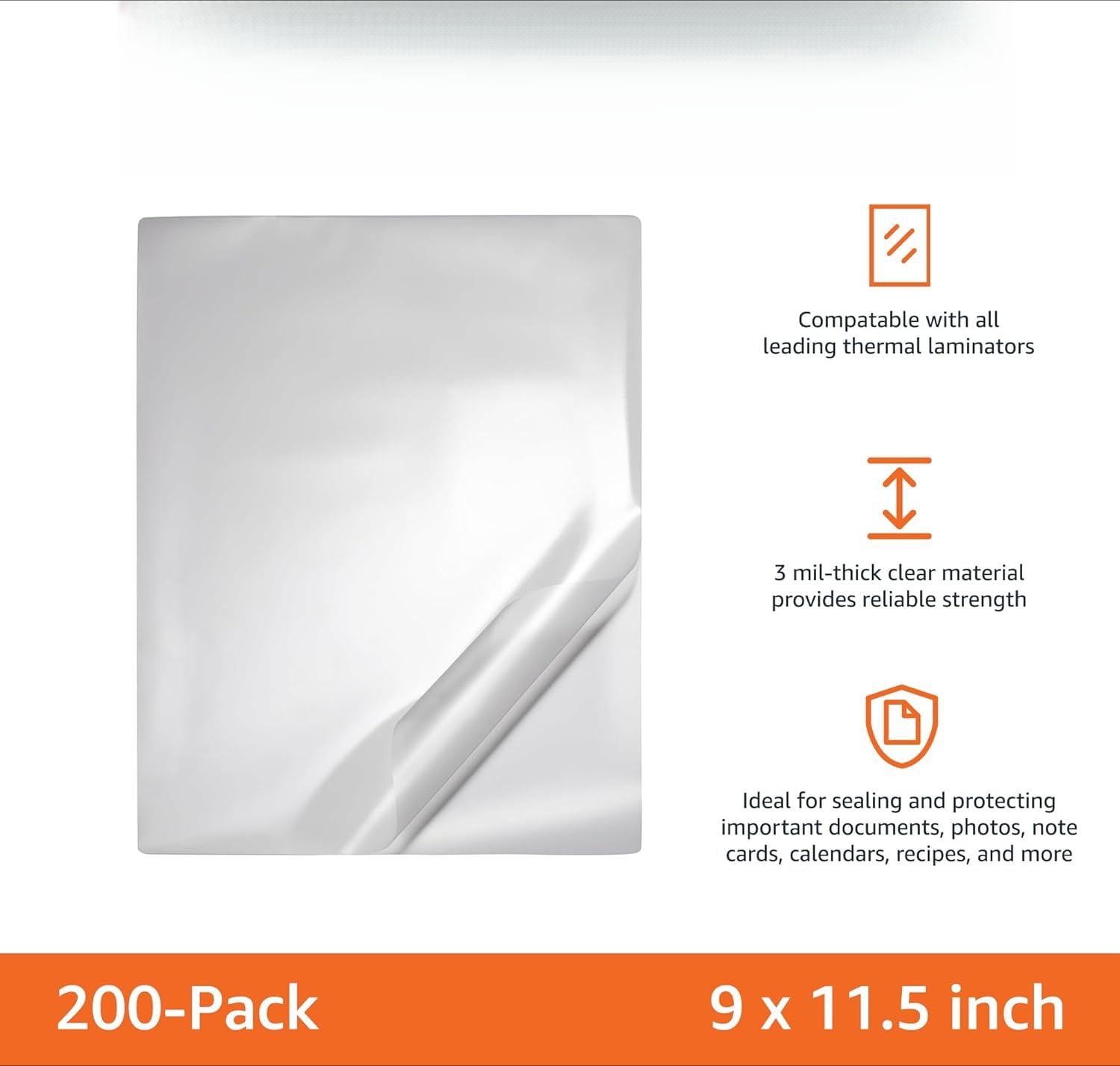 Basics Clear Thermal Laminating Plastic Paper Laminator Sheets, 9 x 11.5-Inch, 1200-Pack, 3mil