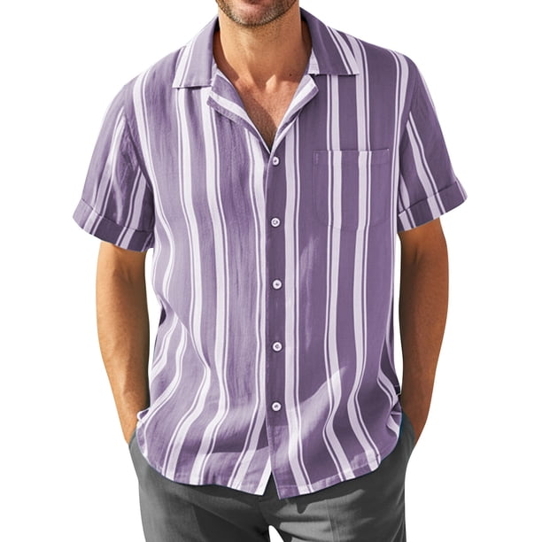 Men's Summer New Loose Print Short Sleeve Shirt Cardigan Beach Shirt M