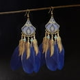 thumbnail image 5 of Long Feather Dangle Drop Statement Earrings for Women Gold-Toned Bohemian Enamel Fan Shaped Leaf Turquoise Beads Fringe Tassel Dangling Studs Earring Lightweight Fish Hook Vintage Ethnic Jewelry, 5 of 12