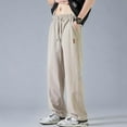 thumbnail image 5 of Men's Casual Summer Loose Fit Lightweight Drop Crotch Wide Leg Floor Length Trousers With Drawstring For Daily Wear Comfort Casual Pants Elastic Waist Straight Work Pants for Men, 5 of 7