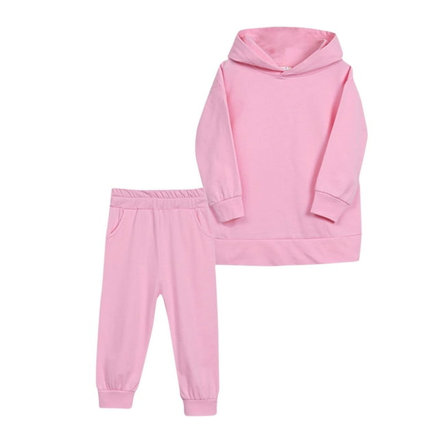 Ensemble de Chandail à Capuchon pour Enfants, Tenues 2 Pcs, Bébé Garçon Fille Manches Longues Col Rond Chandail en Molleton et Pantalon de Jogging Tenues d'Hiver Ensembles Décontractés en Polaire Survêtements Mode Rose 2T