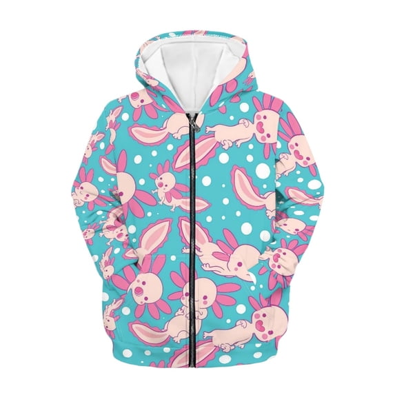Xoenoiee Axolotl Kids Hoodies Zip Up Jacket with Pocket for Boys Girls 8-10 Years Teens Long Sleeve Hooded Sweatshirt Fall Winter Active Wear Athletic Coat