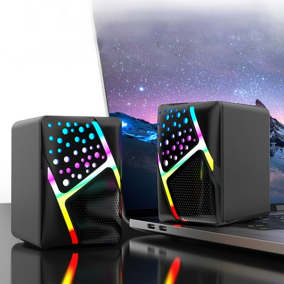 Nkmbld Portable Bluetooth Speakers Light Emitting Computer Speaker USB Mobile Phone Laptop Desktop Mini Speaker Hifi Stereo Sound Wired Subwoofer, Black