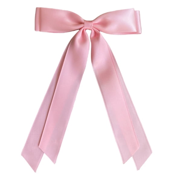 Silk Satin Bow Hair Clip with Long Tail - Double-Layer Ribbon Fashion Accessory for Women and Girls - Non-Slip Metal Grip for All Hair Types
