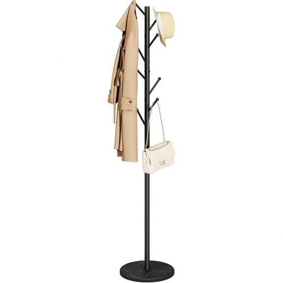 Yoobure Coat Rack Freestanding With Natural Marble Base Coat Tree With 8 Hooks Heavy Duty Coat Hanger Stand Metal Coat Rack Stand For Jacket Hat Clothes Bag Hall Tree Hat Rack For Entryway
