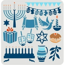 Hanukkah Decor Stencil 11.8x11.8 inch Candlestick Stencils Plastic Gift Box Dove of Peace Cake Stencils Candle Olive Branch Milk Bottle Scroll Stencil for Painting on Wood Floor Wall for DIY