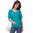 thumbnail image 6 of Women's V-Neck Dolman Top - Short Sleeve Solid Color Blouse with Side Shirring Detail, Casual Loose Fit T-Shirt, 6 of 6