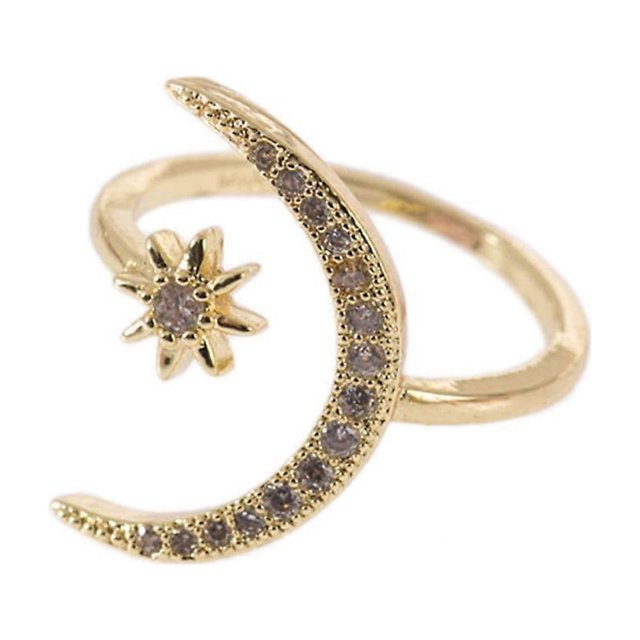 Crescent Star Shape Ring Fashion Rhinestones Opening Ring for Women