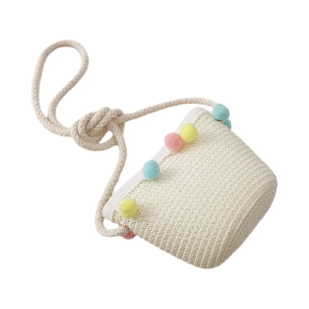 Minnieouse Sombrero de playa para niñas a la moda y funcional y conjunto de bolso de mano de punto de paja Material ligero y transpirable Sombreros Leche blanca bolsa