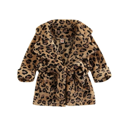 

Livingsenburg Toddler Baby Girl Boy Flannel Bathrobe Coat Leopard Print Sleepwear